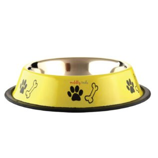 CuddlyTails Anti-Skid Stainless Steel Paw Bone Printed Bowl - 700ml, Medium (Color May Vary)